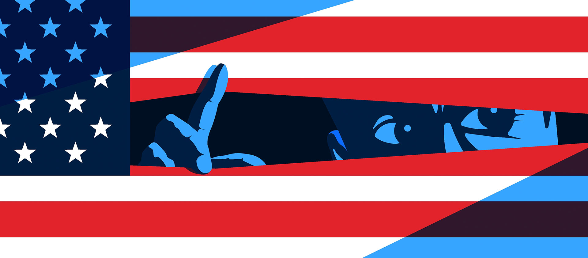 Man lurrking behind the american flag vector illustration